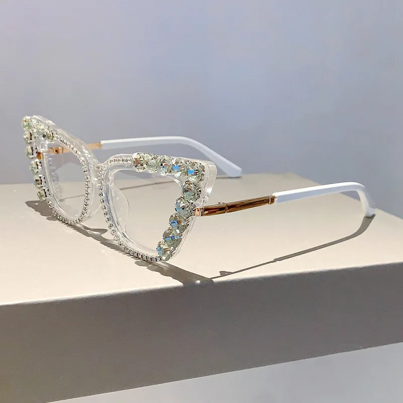 Diamond Frame Anti Blue Light Optical Glasses white
