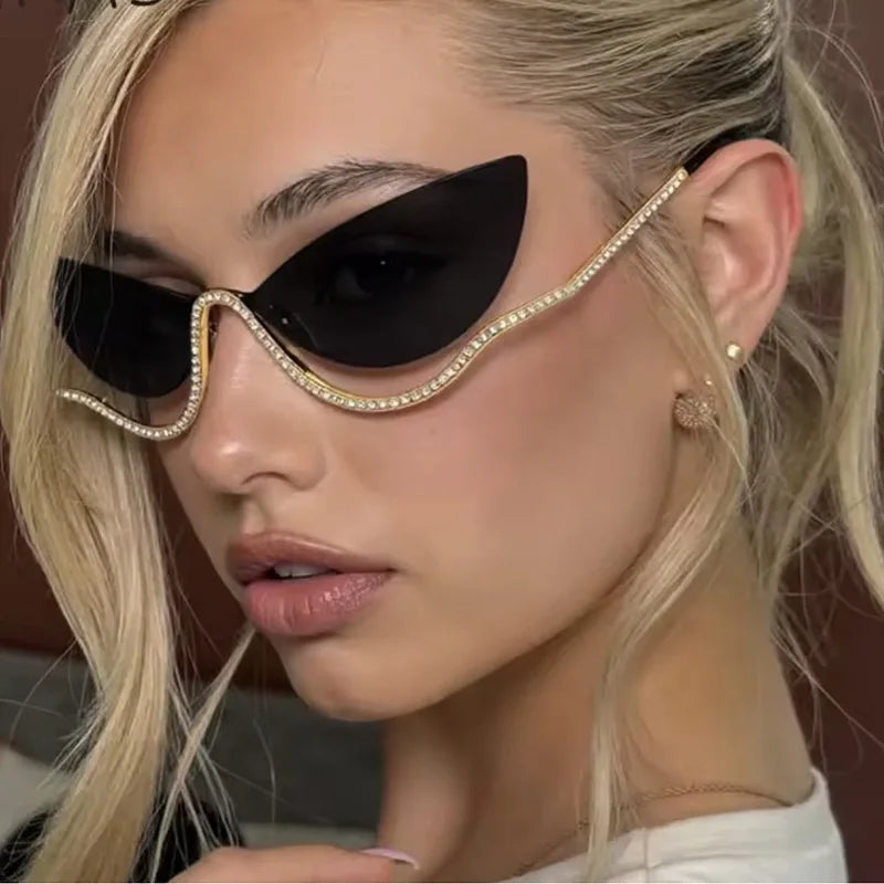 Model Using Diamonds Frameless Cat-Eye Sunglasses