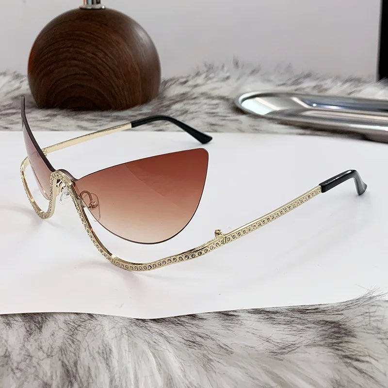 Brown Diamonds Frameless Cat-Eye Sunglasses