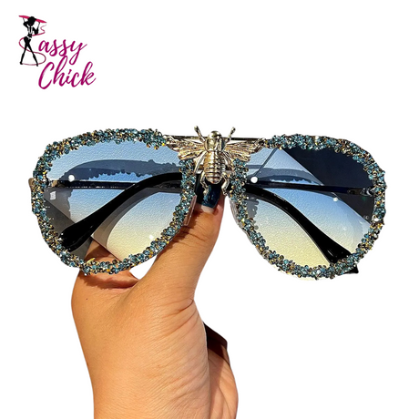 Diamonds Retro Metal Large Frame Sunglasses Sassy Chick Logo