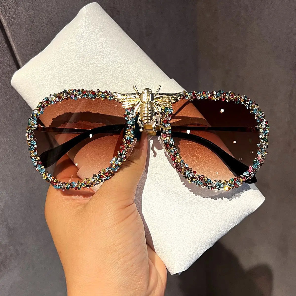 brown Diamonds Retro Metal Large Frame Sunglasses