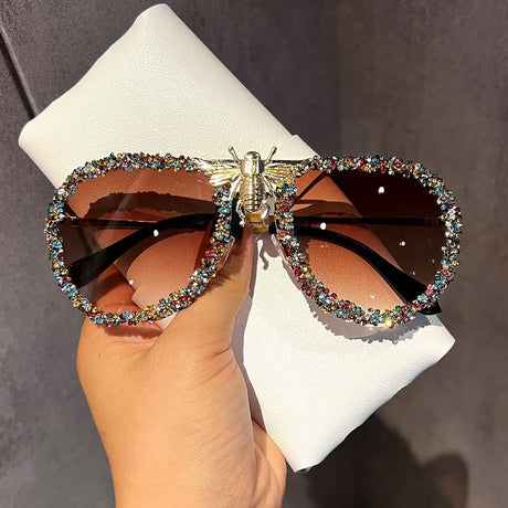 brown Diamonds Retro Metal Large Frame Sunglasses