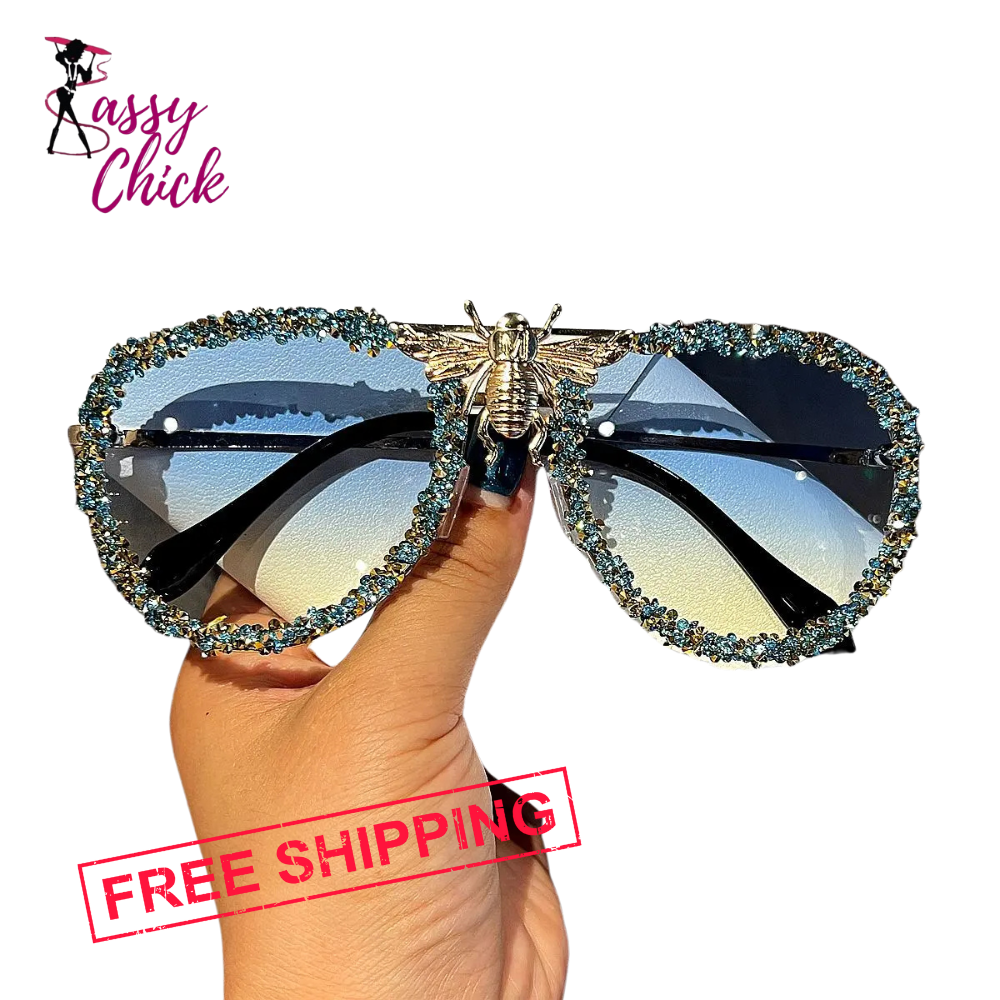 Diamonds Retro Metal Large Frame Sunglasses Sassy Chick Logo