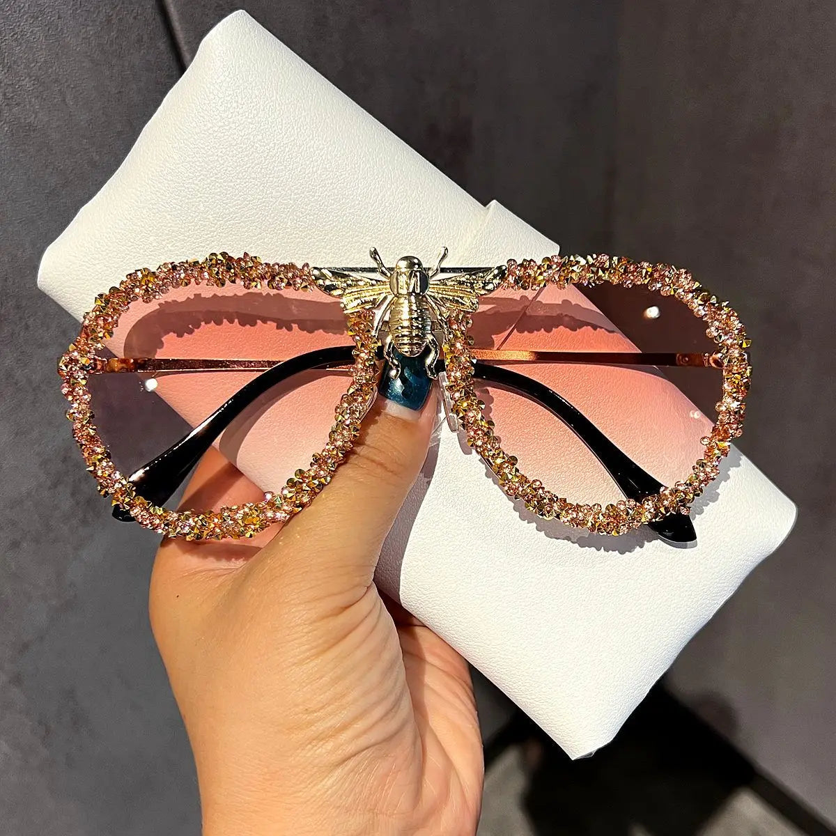 pink Diamonds Retro Metal Large Frame Sunglasses