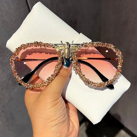 pink Diamonds Retro Metal Large Frame Sunglasses