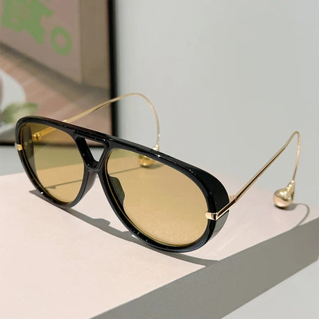 Black Double Bridge Oversized Pilot Sunglasses
