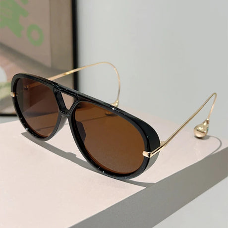 brown Double Bridge Oversized Pilot Sunglasses