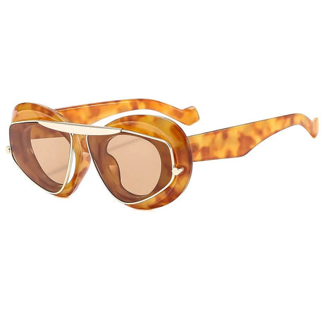 double frame geometric cat-eye sunglasses brown