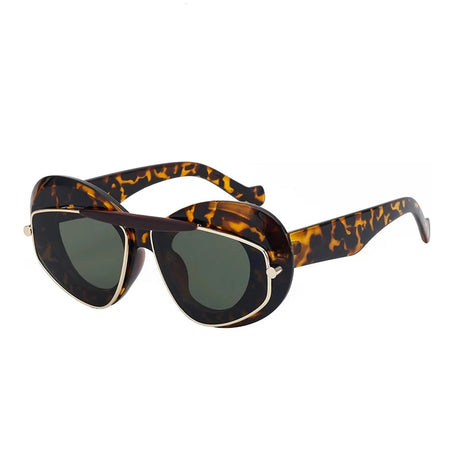 double frame geometric cat-eye sunglasses leopard