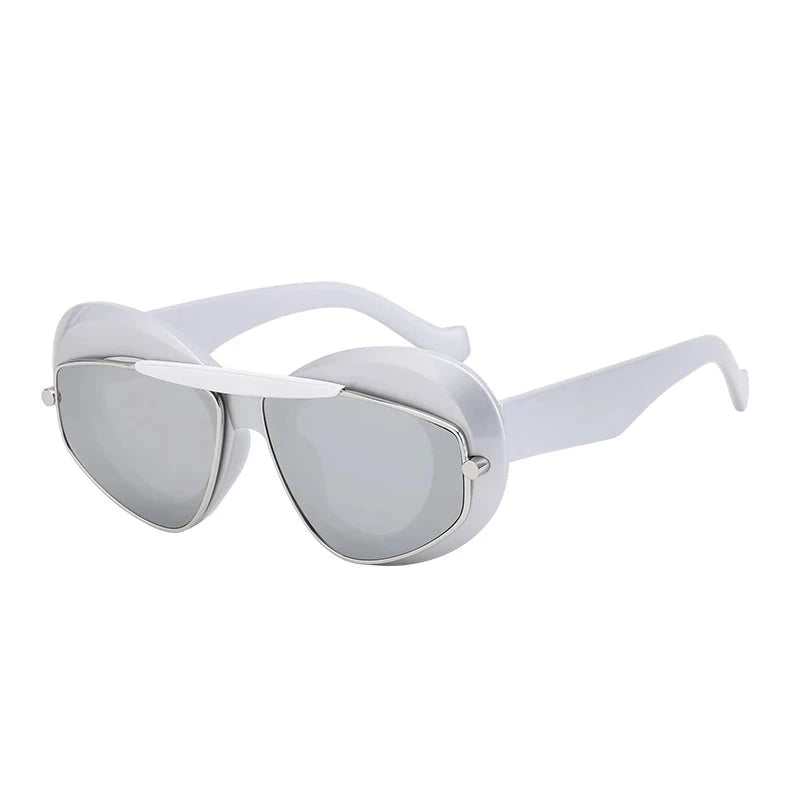 double frame geometric cat-eye sunglasses white
