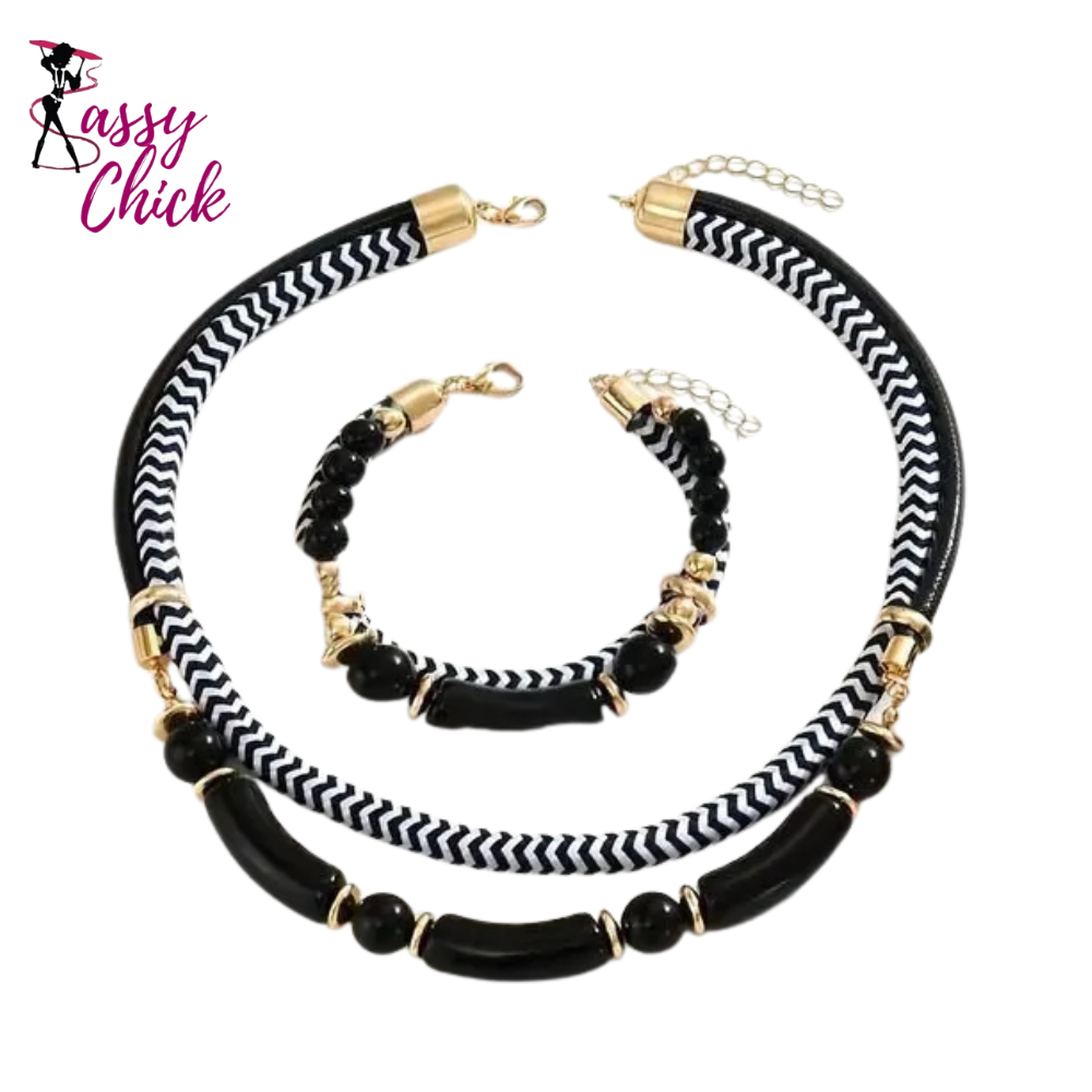 Double Line Metal Tube Necklace and Bracelet Sassy Chick Logo