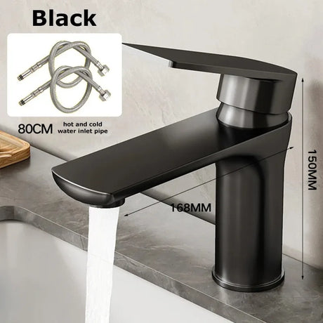 Stainless steel basin faucet with dual hot and cold handles for kitchen or bathroom sink