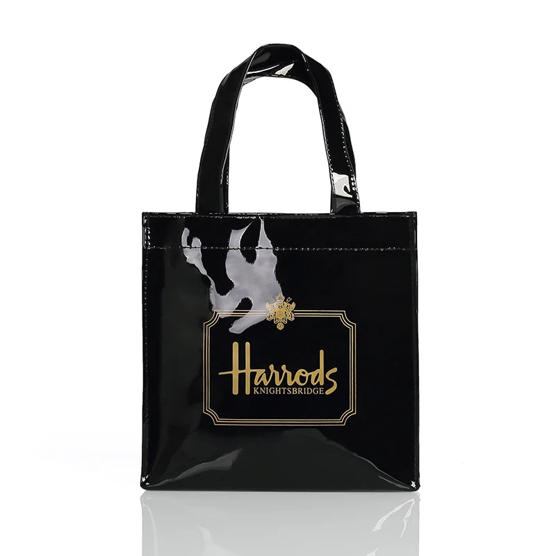 gold harrods printed design black eco friendly tote bag