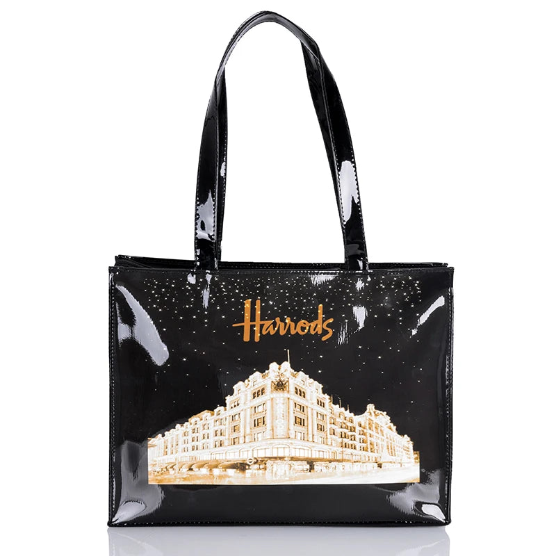 mansion harrods printed design black eco friendly tote bag