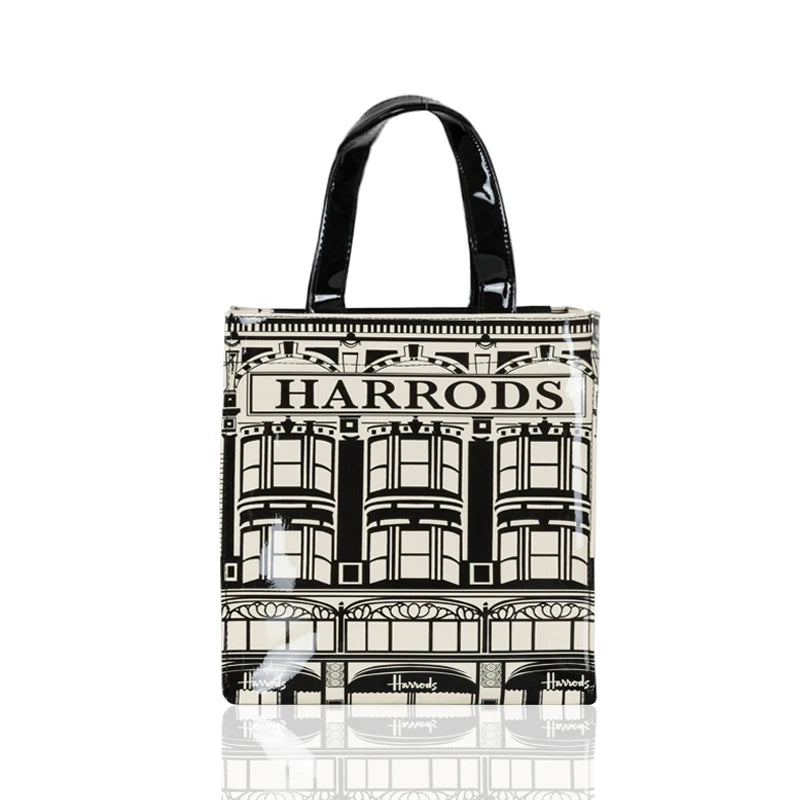 harrods wall printed design black eco friendly tote bag