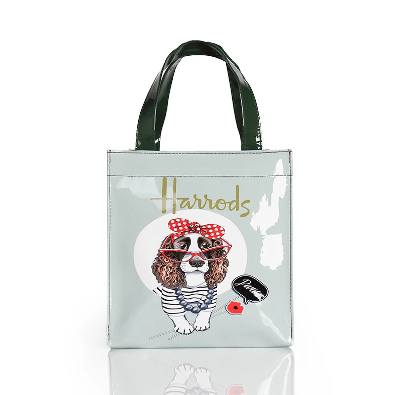 cute dog printed design silver tote bag