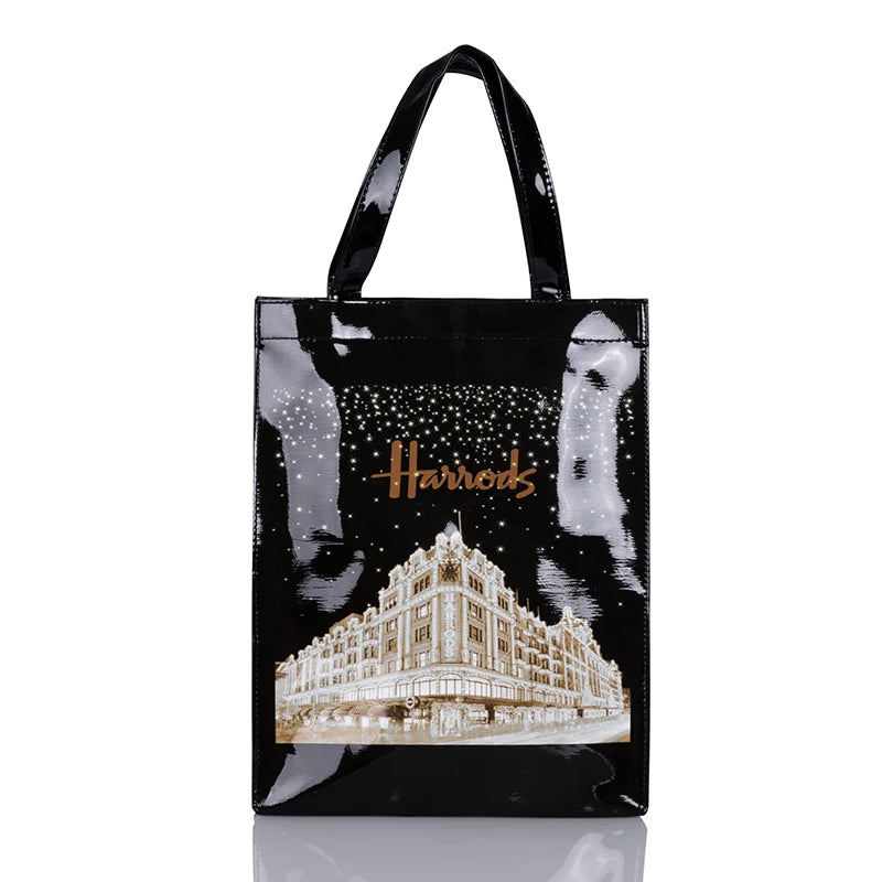black tote bag with mansion printed