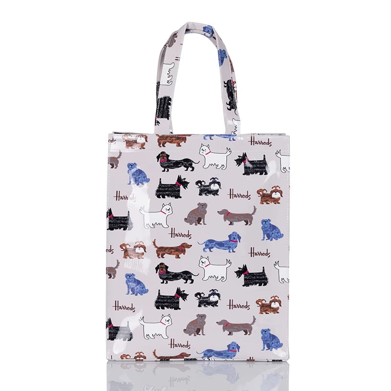cats dogs printed design grey tote bag