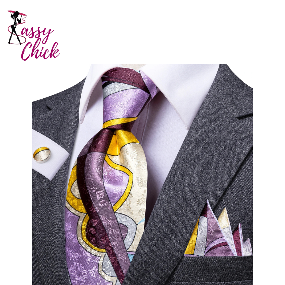 Elegant 8.5cm Men's Handkerchief Cufflinks Tie Set Sassy Chick Logo