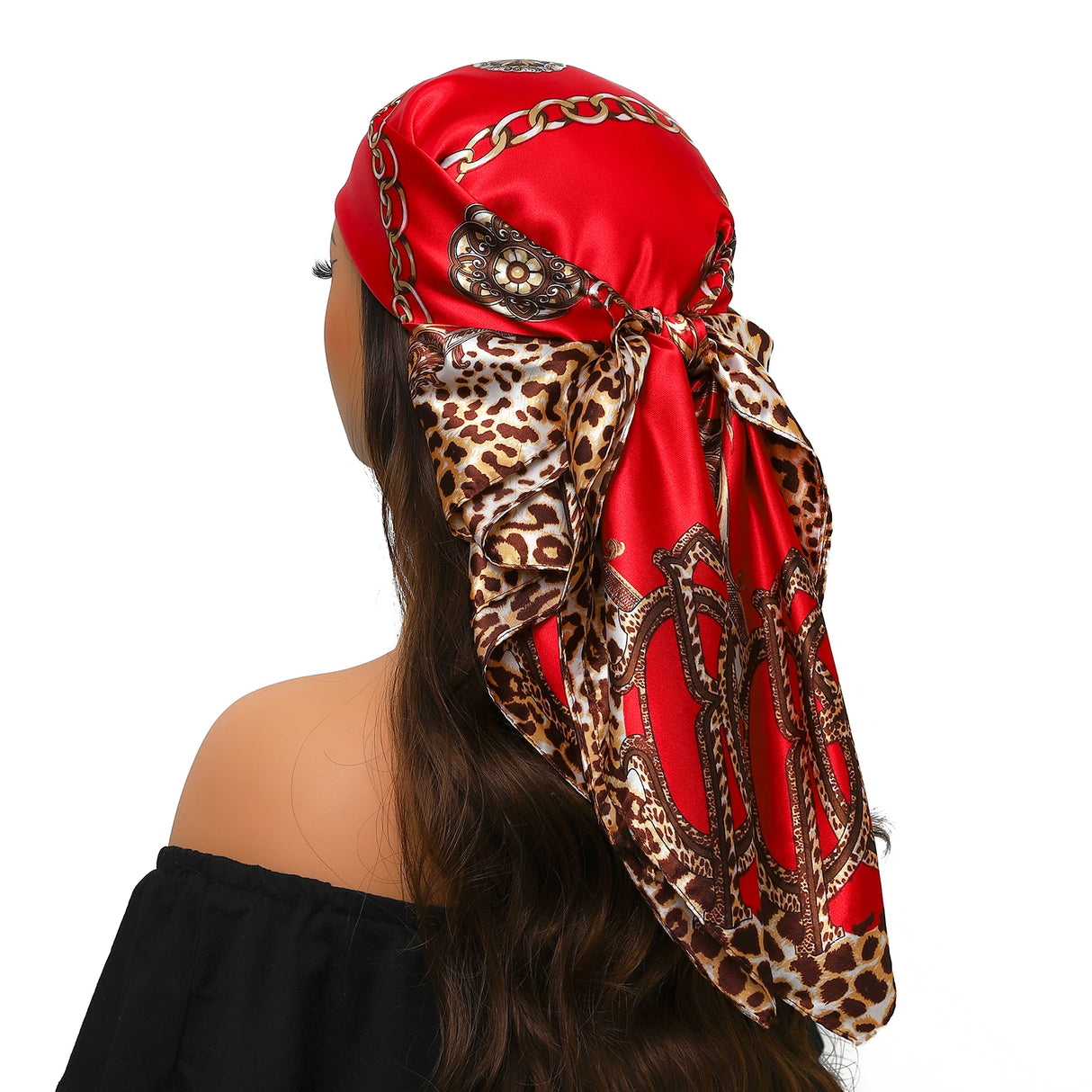 Red Elegant 90*90cm Silk Geometric Printed Hijab Scarf