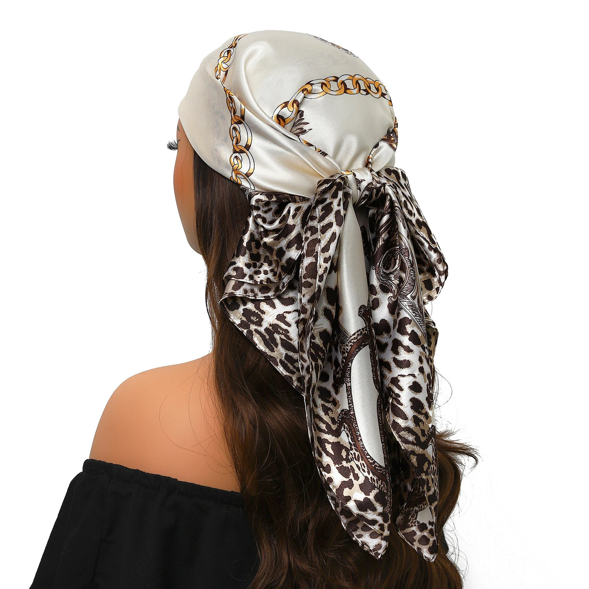 White Elegant 90*90cm Silk Geometric Printed Hijab Scarf