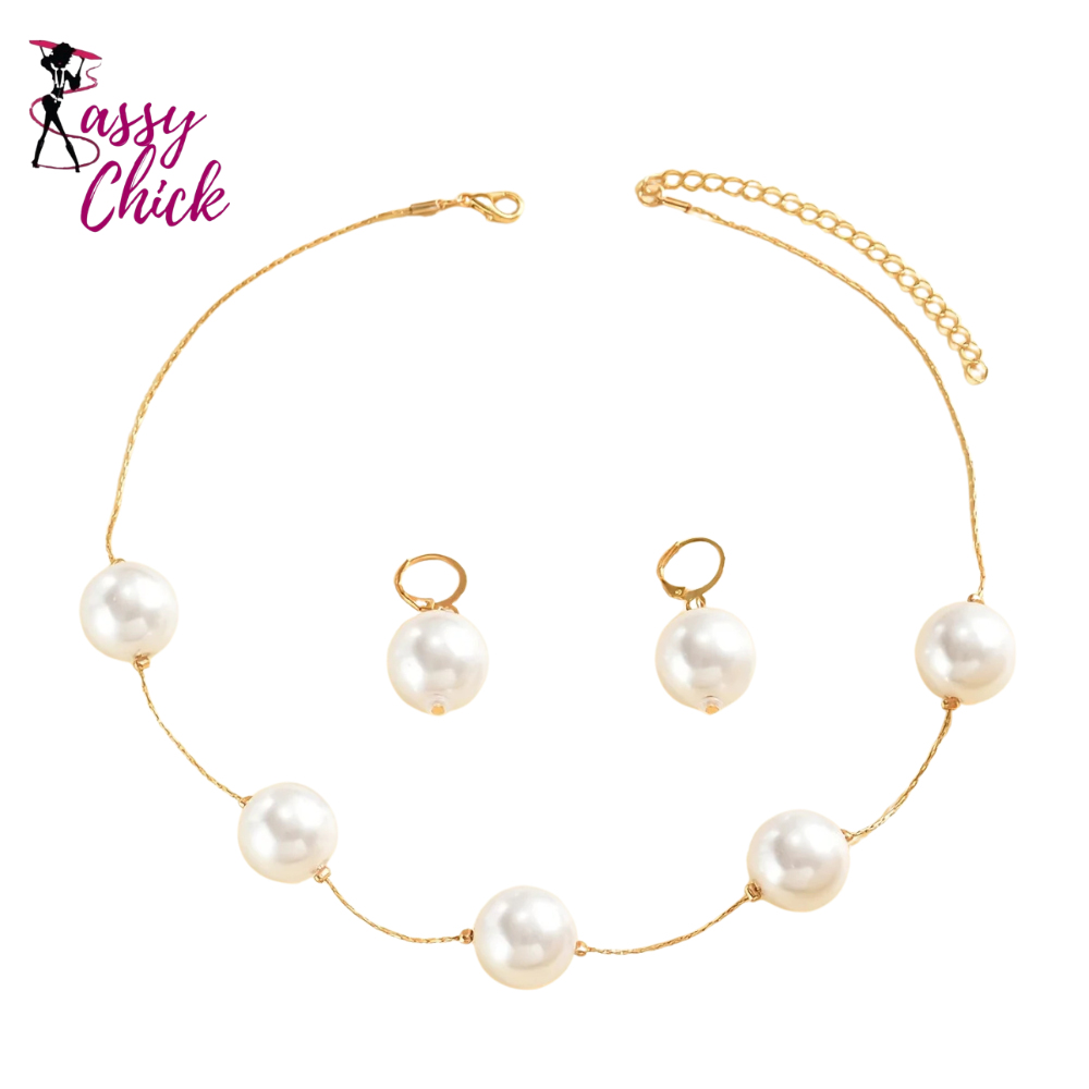 Elegant Acrylic Pearl Earrings & Necklace Set Sassy Chick Logo