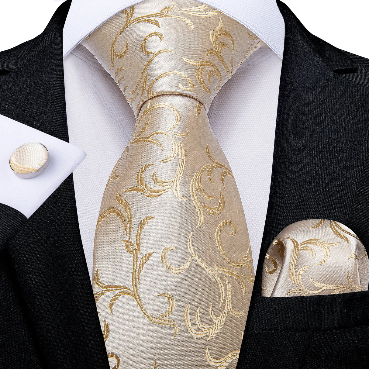 Elegant Beige Yellow Floral Plaid Paisley Men Ties