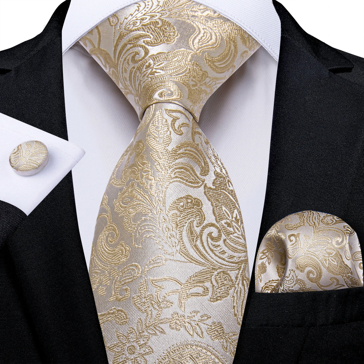 Elegant Beige Yellow Floral Plaid Paisley Men Ties