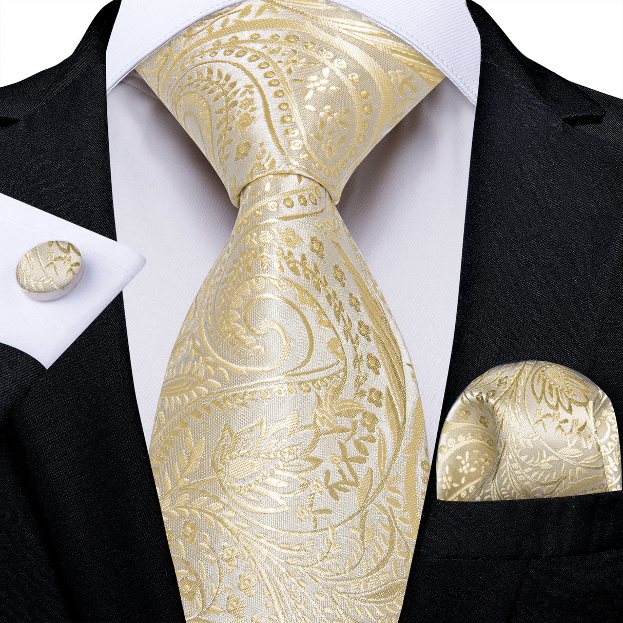 Elegant Beige Yellow Floral Plaid Paisley Men Ties