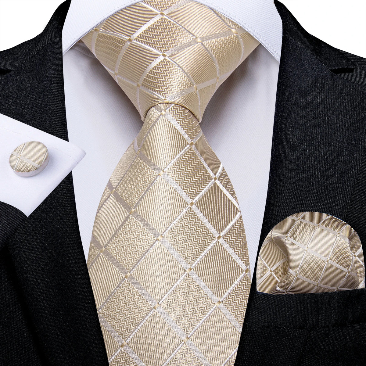 Elegant Beige Yellow Floral Plaid Paisley Men Ties