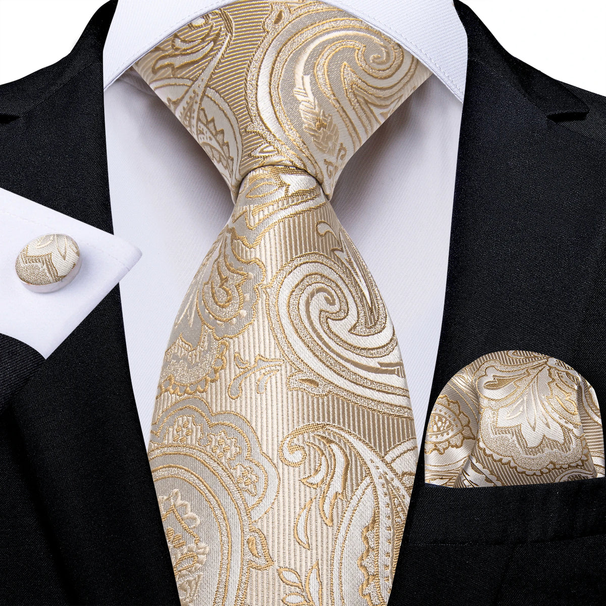 Elegant Beige Yellow Floral Plaid Paisley Men Ties