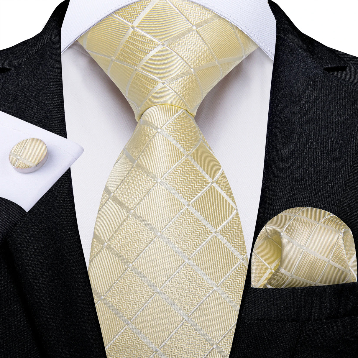Elegant Beige Yellow Floral Plaid Paisley Men Ties