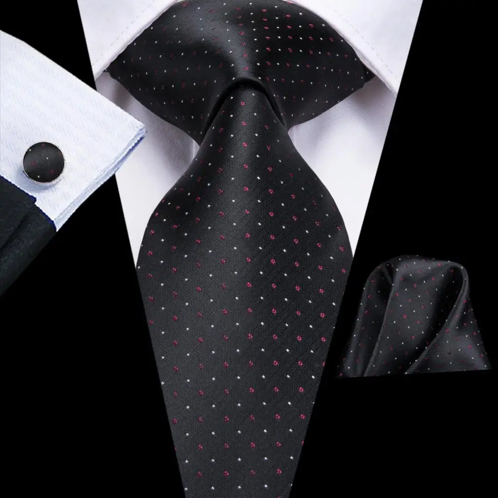 Elegant Black Silk Hanky Cufflink Tie