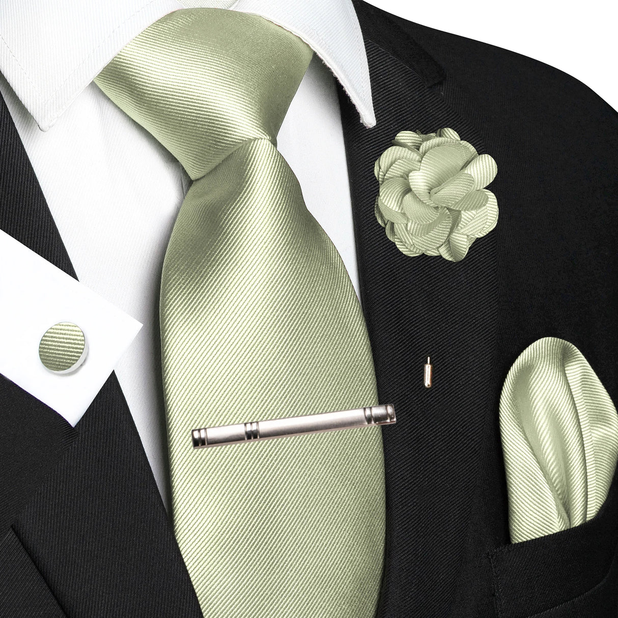 Elegant Brown Solid Hanky Cufflink Brooch Tie For Men