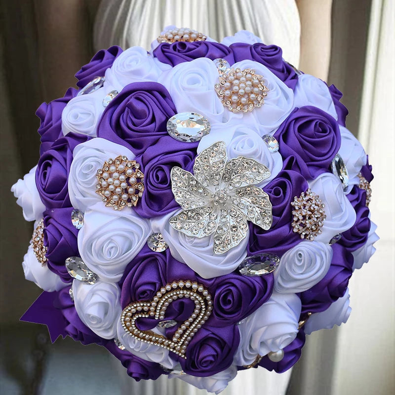 White Purple Elegant Bridal Wedding Bouquet