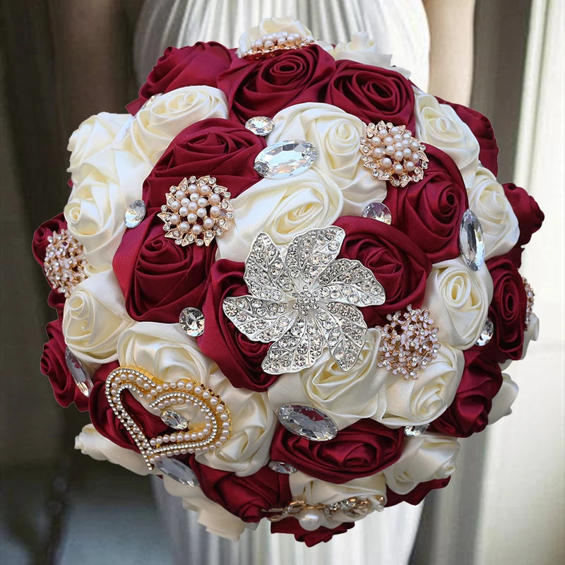 White Red Elegant Bridal Wedding Bouquet