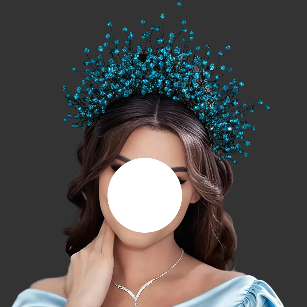 Model Using Elegant Bright Rhinestone Bridal Crown Wedding Hairpiece