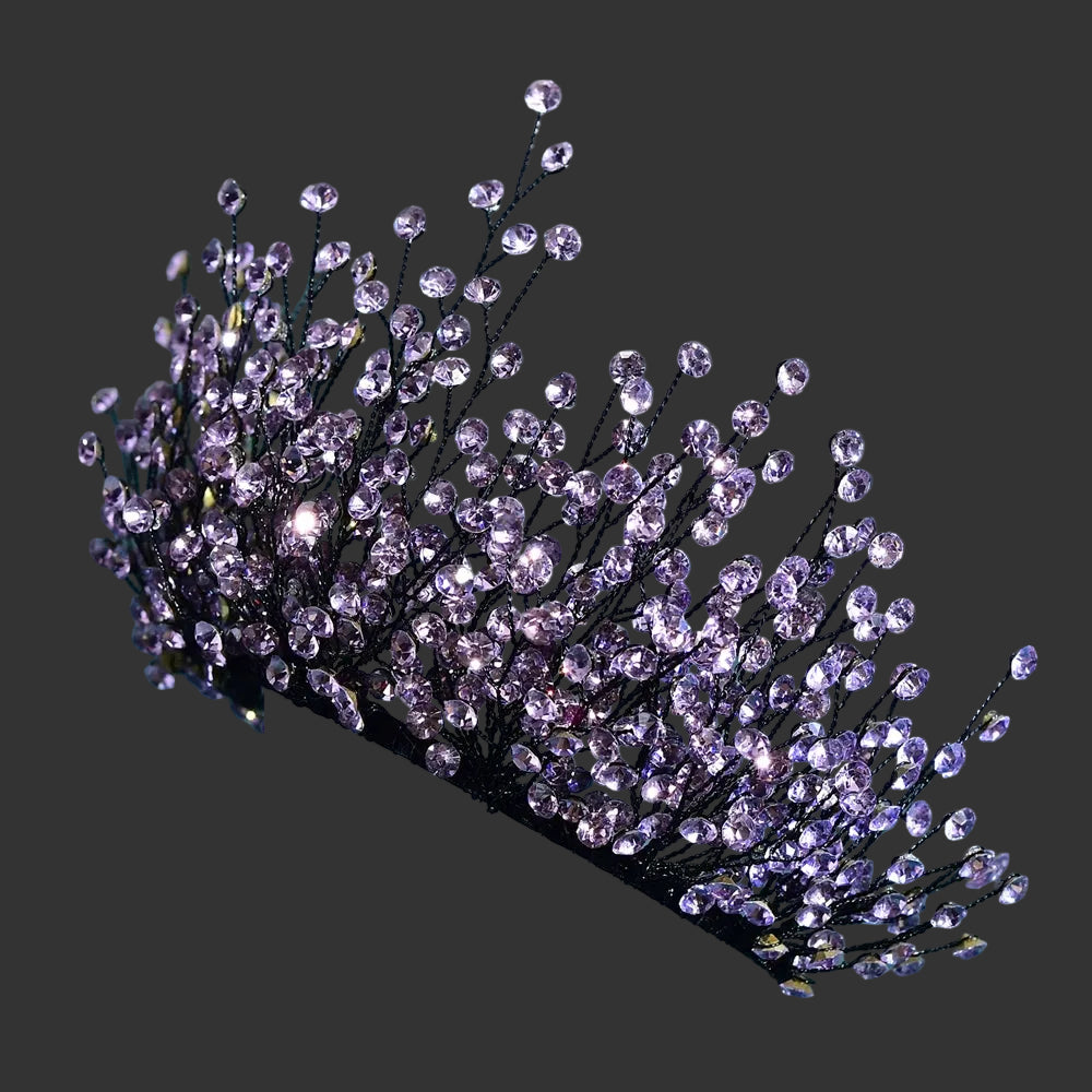 Purple Elegant Bright Rhinestone Bridal Crown Wedding Hairpiece