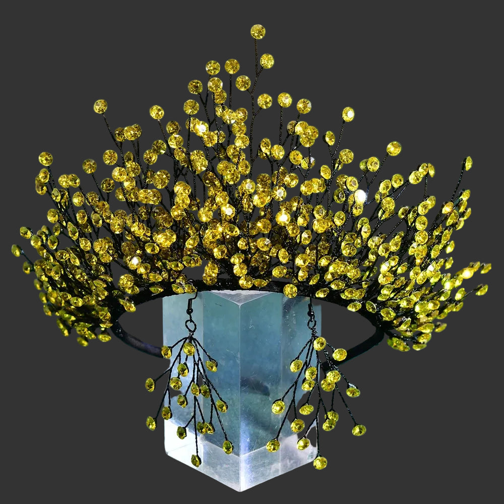 Gold Elegant Bright Rhinestone Bridal Crown Wedding Hairpiece