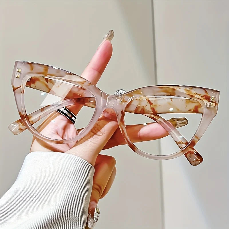 transparent Elegant Cat Eye Reading Glasses with Metal Hinge
