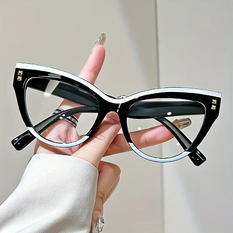 black white Elegant Cat Eye Reading Glasses with Metal Hinge