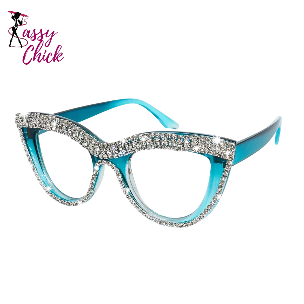 Elegant Cat Eye Rhinestone Glitter Eyeglasses Sassy Chick Logo