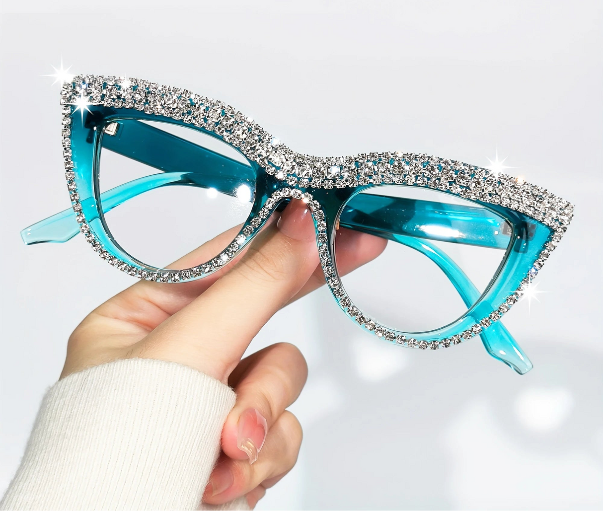 Blue Elegant Cat Eye Rhinestone Glitter Eyeglasses
