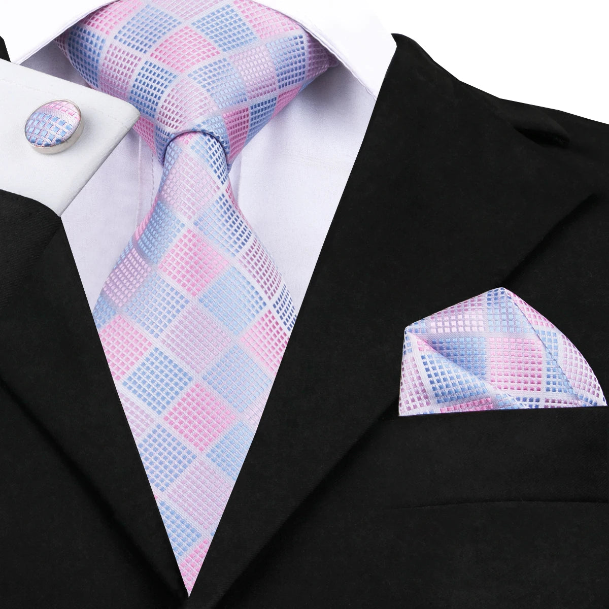 Purple Elegant Dot Hanky Cufflink Silk Necktie