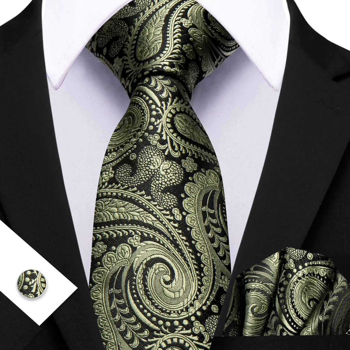 Elegant Paisley Jacquard Pocket Square Cufflinks Necktie