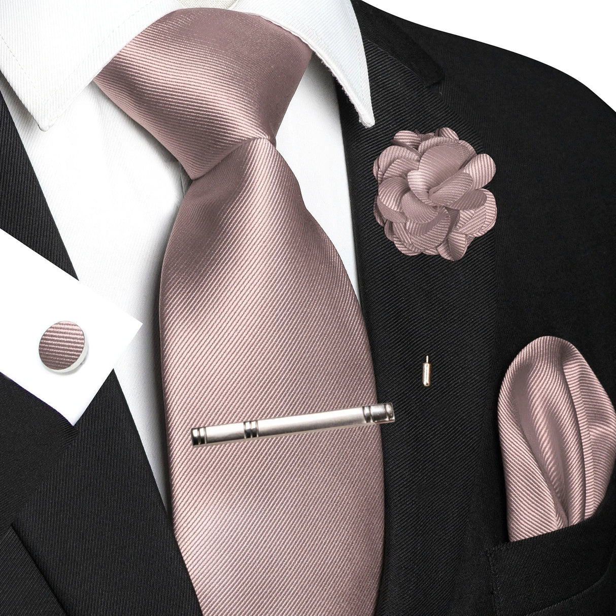 Brown Elegant Solid Hanky Cufflink Brooch Tie For Men