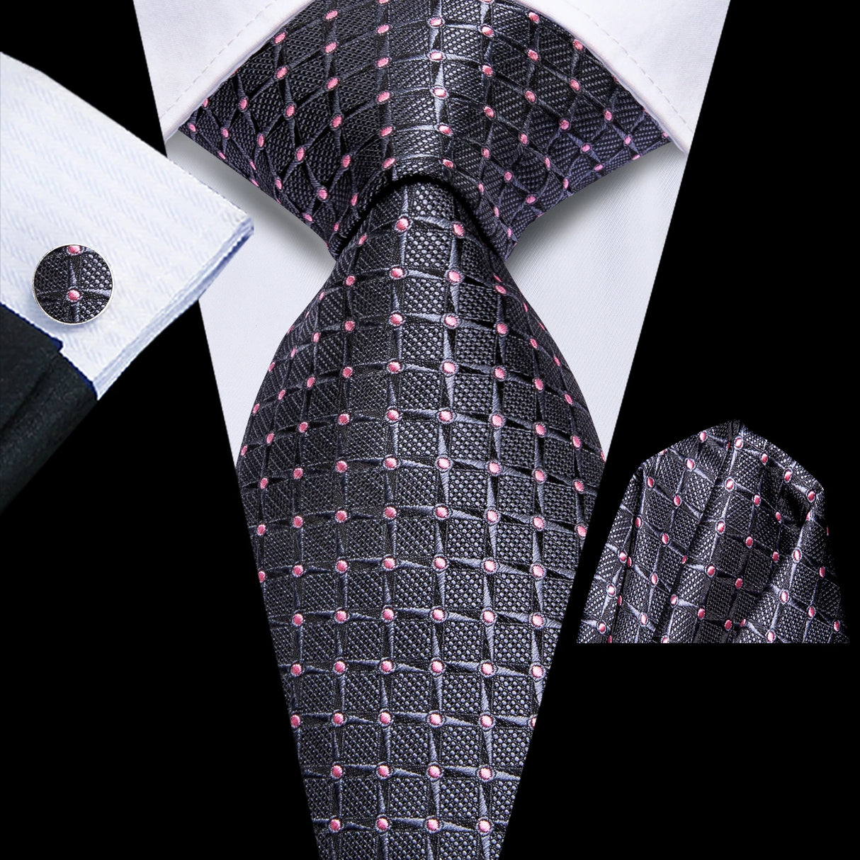 grey square design necktie set