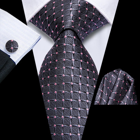 grey square design necktie set