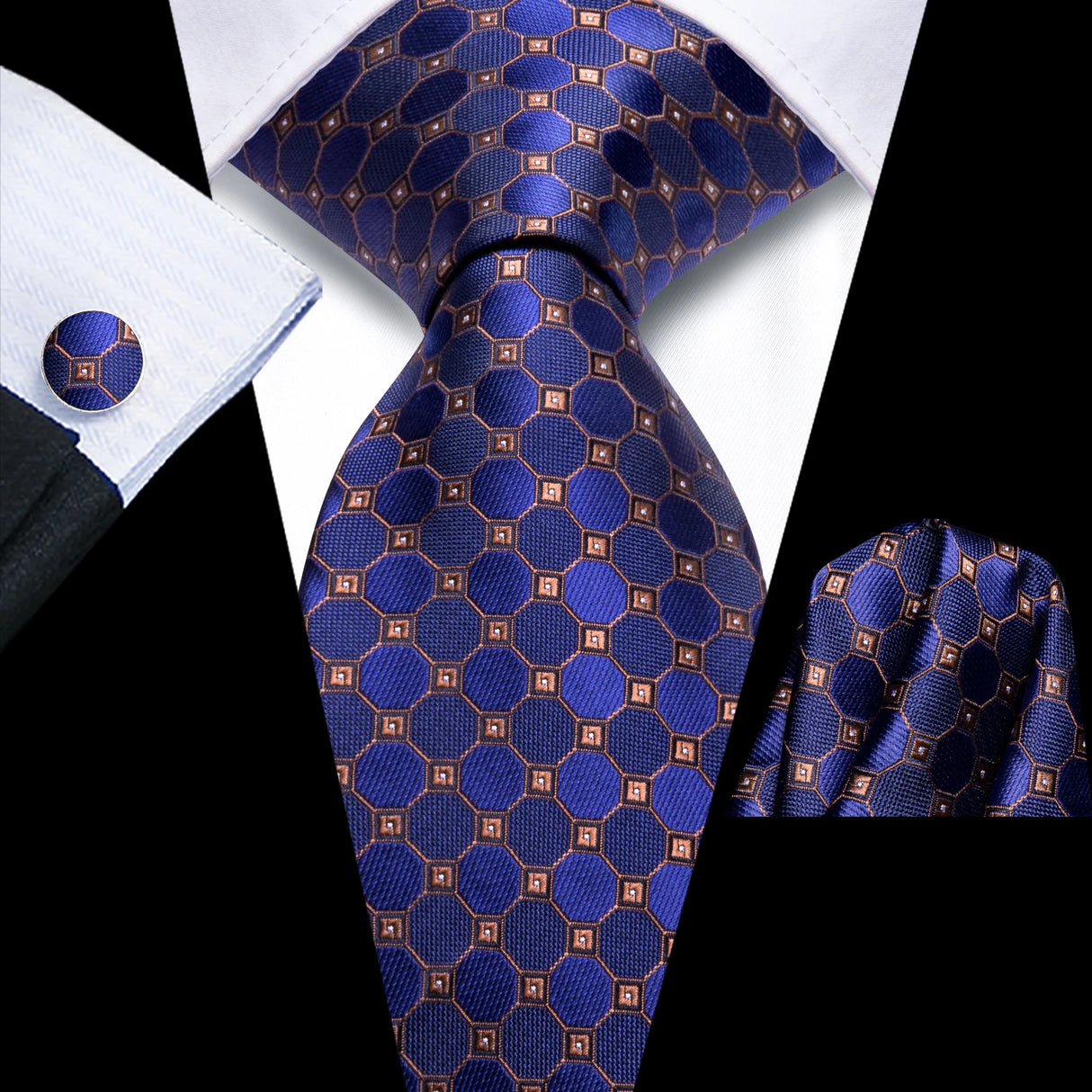 blue diamond design necktie set