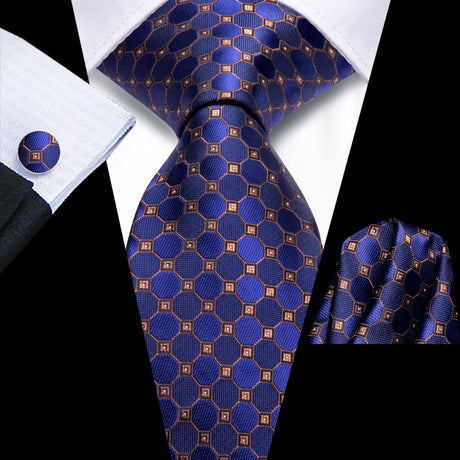 blue diamond design necktie set